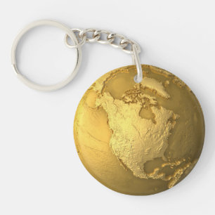 Gold Wereldbol - Metal Earth. Noord-Amerika, 3d Re Sleutelhanger