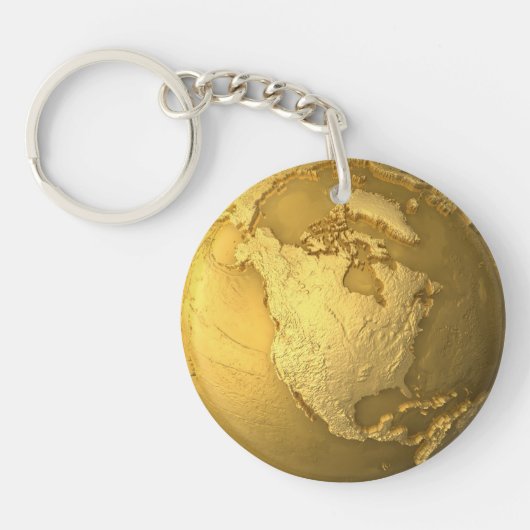 Gold Wereldbol - Metal Earth. Noord-Amerika, 3d Re Sleutelhanger (Voorkant)