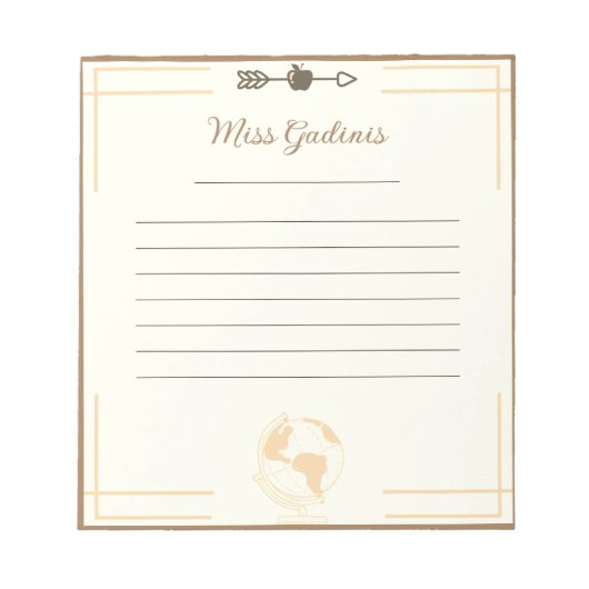 Gold Wereldbol Teacher Notitieblok (Voorkant)