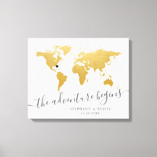Gold Wereldkaart Destination Guest Handtekening Canvas Afdruk
