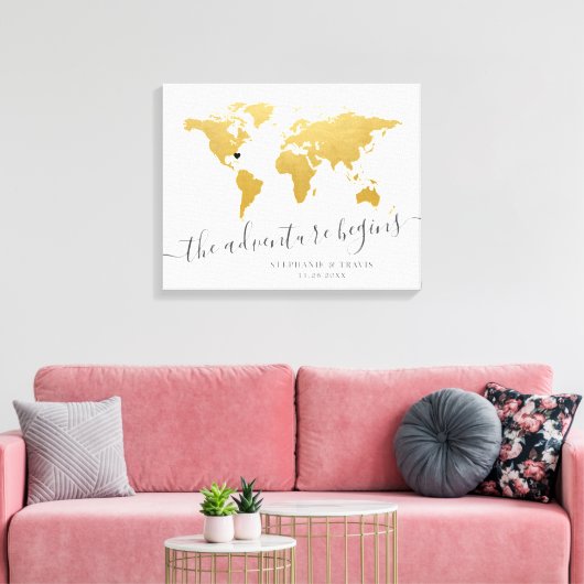 Gold Wereldkaart Destination Guest Handtekening Canvas Afdruk (Insitu (Woonkamer))