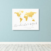 Gold Wereldkaart Destination Guest Handtekening Canvas Afdruk (Insitu (Houten vloer))