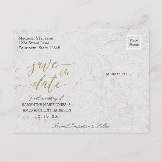 Gold Wereldkaart Destination Sla de datum op Aankondigingskaart (Achterkant)