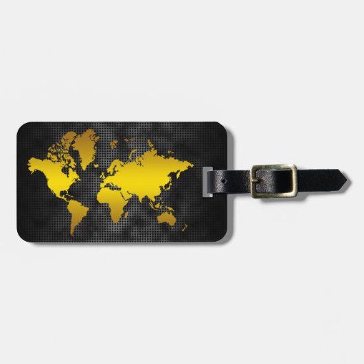Gold Wereldkaart Faux Professional Black Metal Bagagelabel (Voorkant horizontaal)
