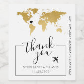 Gold Wereldkaart met Heart Destination Wedding Wijn Etiket (Enkel label)