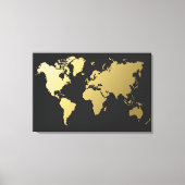 Gold-Wereldkaart op zwarte Chevron Canvas Afdruk (Voorkant)