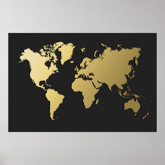 Gold-Wereldkaart op zwarte Chevron Poster (Voorkant)