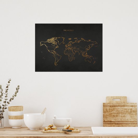 Gold-Wereldkaart Poster (Keuken)