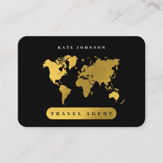 Gold Wereldkaart Travel Agent Social Media Icons Visitekaartje (Voorkant)