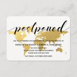 Gold wereldkaart verandering datum bruiloft informatiekaartje