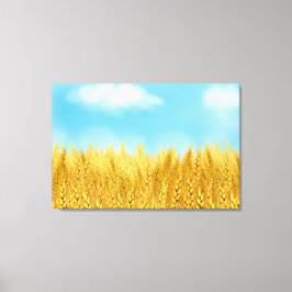 Gold Wheat Field Blue sky Oil Painting Summer Canvas Afdruk
