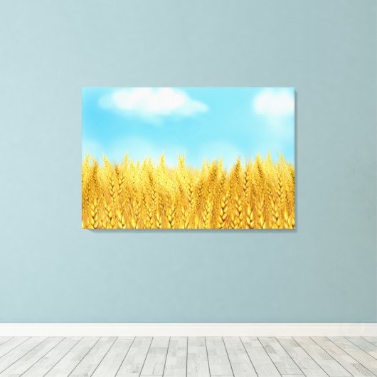 Gold Wheat Field Blue sky Oil Painting Summer Canvas Afdruk (Insitu (Houten vloer))
