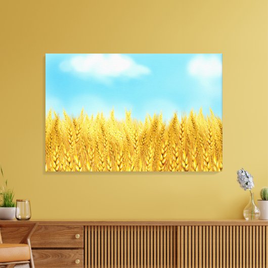 Gold Wheat Field Blue sky Oil Painting Summer Canvas Afdruk (Insitu (Woonkamer))