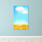Gold Wheat Field Blue sky Oil Painting Summer Canvas Afdruk (Insitu (Houten vloer))