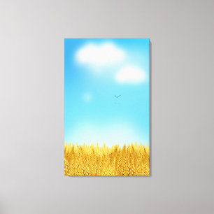 Gold Wheat Field Blue sky Oil Painting Summer Canvas Afdruk