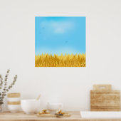 Gold Wheat Field Blue sky Oil Painting Summer Poster (Keuken)