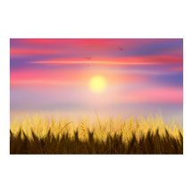 Gold Wheat Field Sunset sky Oil Painting Summer