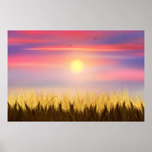 Gold Wheat Field Sunset sky Oil Painting Summer Poster (Voorkant)
