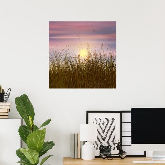 Gold Wheat Field Sunset sky Oil Painting Summer Poster (Thuiskantoor)