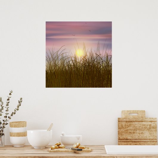 Gold Wheat Field Sunset sky Oil Painting Summer Poster (Keuken)
