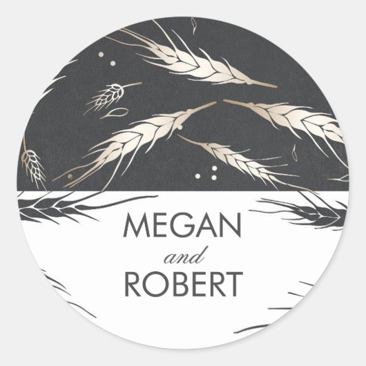 Gold Wheat herfst bruiloft Ronde Sticker (Voorkant)