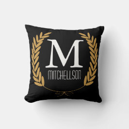 Gold Wheat Laurels op zwart - op maat Kussen