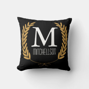 Gold Wheat Laurels op zwart - op maat Kussen