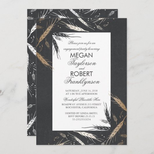 Gold Wheat Rustic Modern Herfst Engagement Party Kaart (Voorkant / Achterkant)