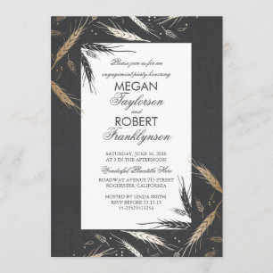Gold Wheat Rustic Modern Herfst Engagement Party Kaart