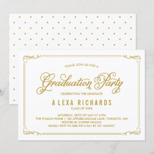 Gold Whimsical Border and Script Afstuderen Kaart
