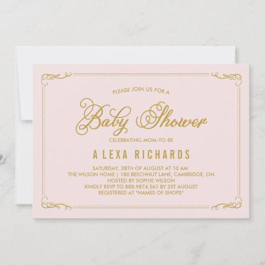 Gold Whimsical Borders Baby shower Invitation Kaart (Voorkant)