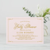 Gold Whimsical Borders Baby shower Invitation Kaart (Staand voorkant)
