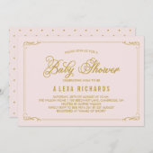 Gold Whimsical Borders Baby shower Invitation Kaart (Voorkant / Achterkant)
