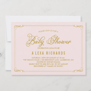 Gold Whimsical Borders Baby shower Invitation Kaart