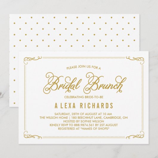 Gold Whimsical Borders Bridal Brunch Invitation Kaart (Voorkant / Achterkant)