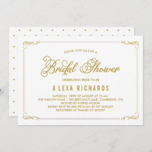 Gold Whimsical Borders Bridal Shower Invitation Kaart