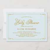 Gold Whimsical Borders Light Blue Baby shower Kaart (Voorkant)