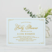 Gold Whimsical Borders Light Blue Baby shower Kaart (Staand voorkant)