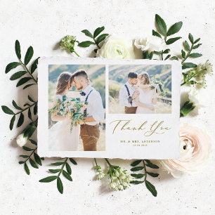 Gold Whimsical Calligraphy Photo Collage Wedding Bedankkaart