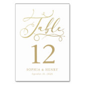 Gold Whimsical Calligraphy Table Number Kaart (Achterkant)