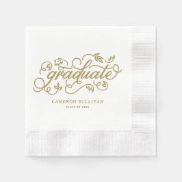 Gold Whimsical Floral Script Afstuderen Servet