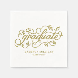 Gold Whimsical Floral Script Afstuderen Servet