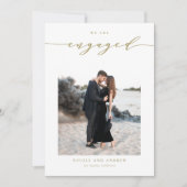 Gold Whimsical Script Foto Verloving Aankondiging (Voorkant)
