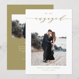 Gold Whimsical Script Foto Verloving Aankondiging