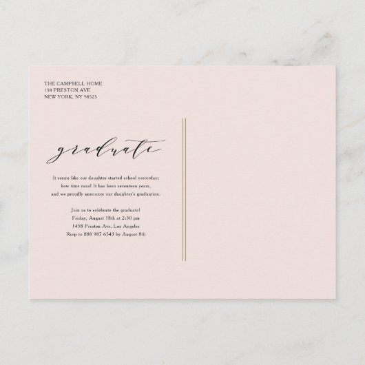 Gold Whimsical Script Photo Afstuderen Aankondigingskaart (Achterkant)