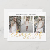 Gold Whimsical Script Photo Afstuderen Aankondigingskaart (Voorkant / Achterkant)