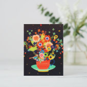 Gold Whimsical Teacup Floral Bird Glitter Feestdagenkaart (Staand voorkant)