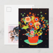 Gold Whimsical Teacup Floral Bird Glitter Feestdagenkaart (Voorkant / Achterkant)