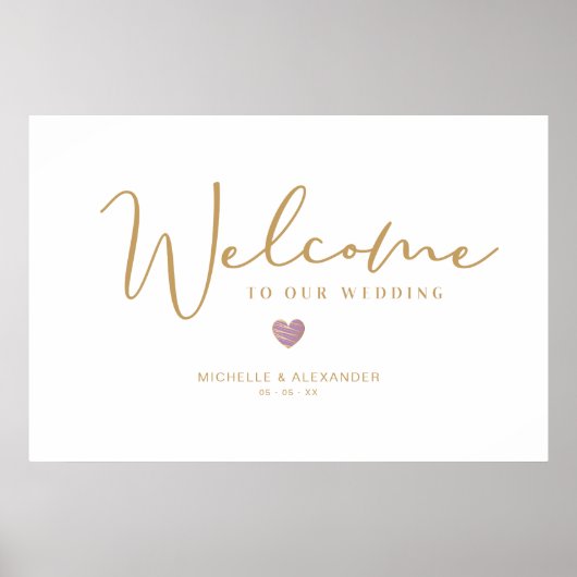 Gold Whimsical Welcome Guest Wedding Paars Heart Poster (Voorkant)