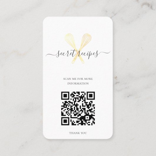 Gold Whisk Bakery Chef Caterer Editable Qr Code Visitekaartje (Achterkant)